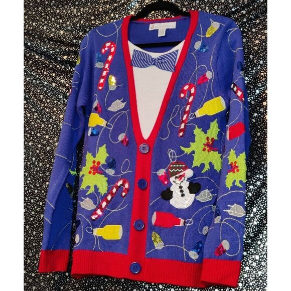 Jolly Sweaters Christmas Womens Ugly Sweater Button Up Long Sleeve Size S - Picture 3 of 12